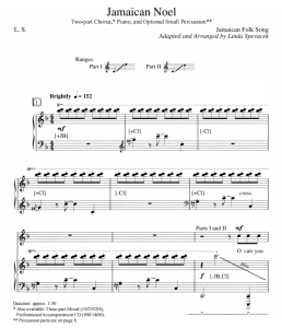 牙买加圣诞歌 Jamaican Noel SA 二声部童声女声 打击乐伴奏 合唱线谱  有试听-云音圈
