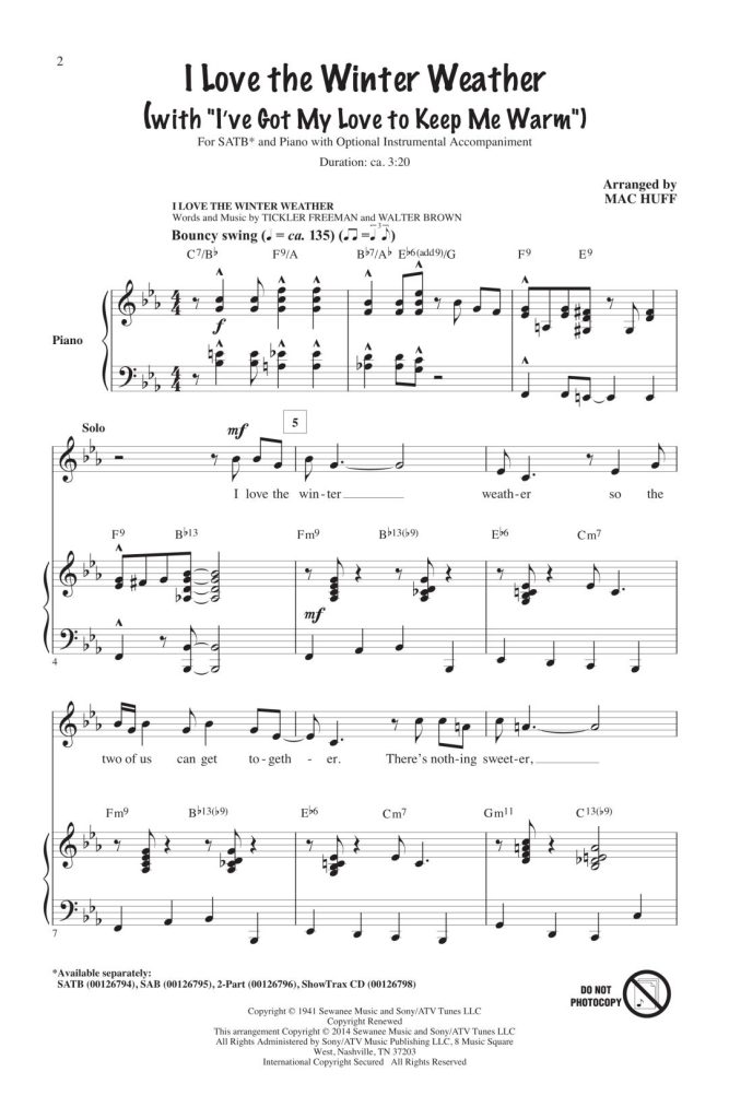 我喜欢冬日天气 赫夫版 SATB 四声部混声 合唱线谱 有试听