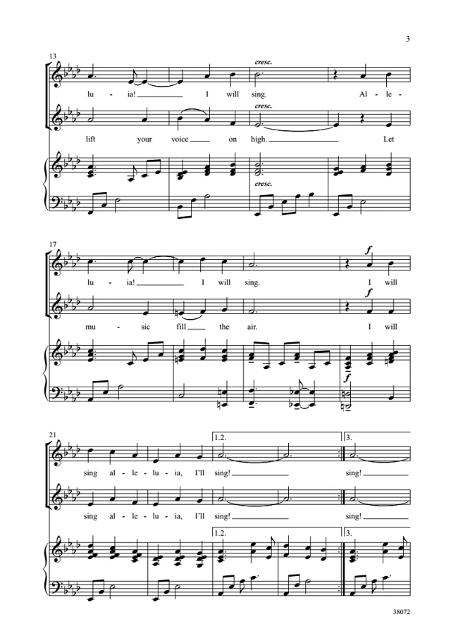 图片[2]-Alleluia! I Will Sing SA 二声部童声女声 合唱线谱  有试听-云音圈