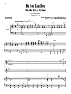 Da Doo Ron Ron 赫夫版 SSA 三声部童声女声+钢琴 合唱线谱 有试听-云音圈