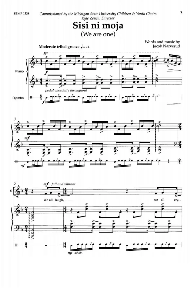 Sisi Ni Moja 非洲风格 SATB 四声部混声+钢琴+非洲手鼓 合唱线谱 有试听-云音圈