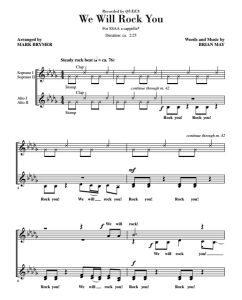 We Will Rock You 阿卡贝拉 SSAA 四声部童声女声 合唱线谱 有试听-云音圈
