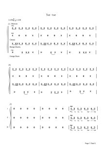 《Tue Tue》非洲加纳民歌 编制：三声部童声合唱+打击乐谱 简谱-云音圈