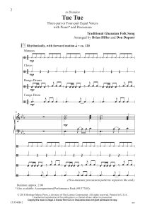 《Tue Tue》非洲加纳民歌 编制：三声部童声合唱+钢琴+打击乐谱  线谱  有试听-云音圈