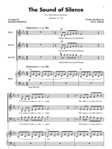商品为SAB 三声部合唱线谱 寂静之声 The Sound Of Silence 爱默生版 混声合唱谱 有试听-云音圈