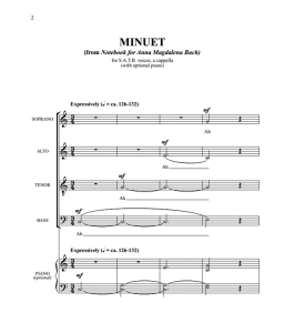 商品为SATB 四声部合唱线谱 巴赫 小步舞曲 阿卡贝拉  比林斯利版 混声合唱+钢琴 有试听-云音圈