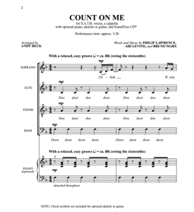 商品为SATB 四声部合唱线谱 火星哥 Count On Me 贝克版 阿卡贝拉  混声合唱谱 有试听-云音圈