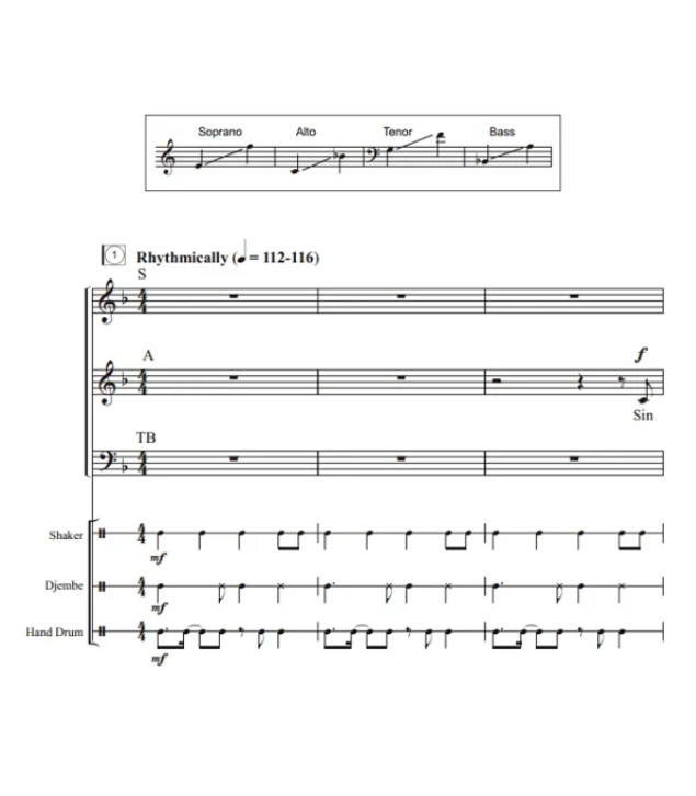 Babethandaza 约翰逊版 阿卡贝拉 打击乐伴奏 SATB 四声部混声 合唱线谱 有试听