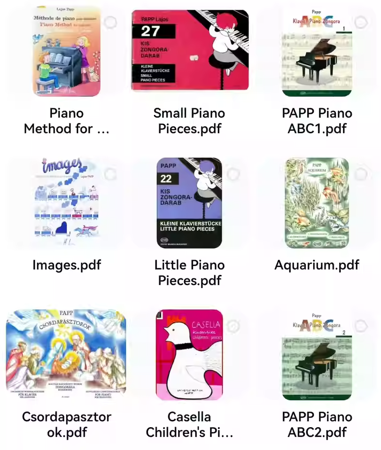 匈牙利作曲家 Papp lajos 钢琴曲集教材  布达佩斯出版社  共9本