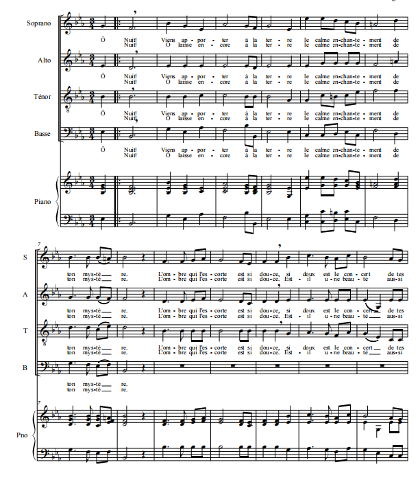 夜晚的赞歌  SATB 四声部混声+钢琴 合唱线谱