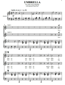商品为合唱线谱  雨伞 Umbrella 贝克版 SA 二声部童声女声+钢琴  有试听-云音圈