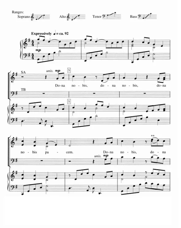 Dona Nobis Pacem 莱特福特版 SATB 四声部混声 合唱线谱  有试听