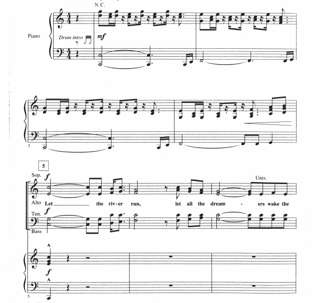 打工女郎 Let The River Run 科比肖版 SATB 四声部混声 流行合唱线谱 有试听