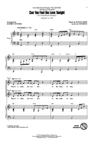 商品为SAB 三声部合唱线谱 狮子王 Can You Feel The Love Tonight 施奈德版 混声合唱谱 有试听-云音圈