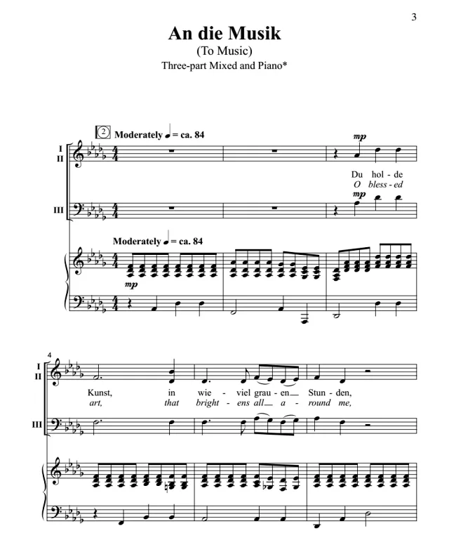 舒伯特 致音乐 An Die Musik 爱德华兹版 SAB 三声部混声 合唱线谱 有试听
