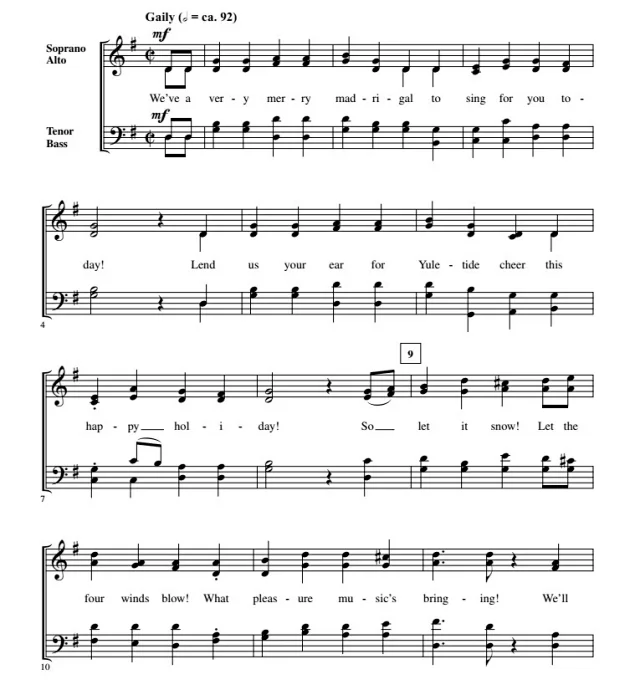 非常快乐的牧歌 A Very Merry Madrigal 科比肖版 阿卡贝拉 SATB 四声部混声 无伴奏圣诞合唱线谱 有试听