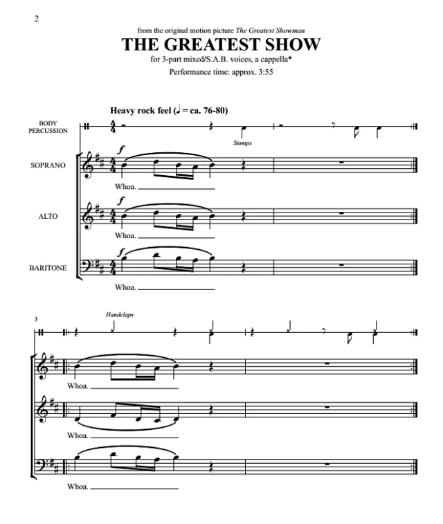 马戏之王 The Greatest Show 夏尔普版 阿卡贝拉 SAB 三声部混声 无伴奏合唱线谱 有试听