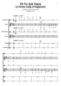 合唱线谱  Hi Yo Ipsi Naya 阿卡贝拉 二声部无伴奏童声女声合唱 打击乐伴奏-云音圈