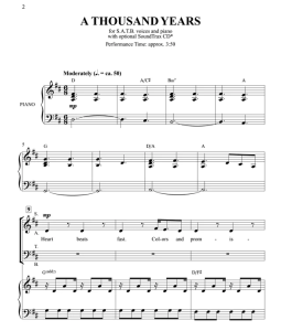 商品为SATB 四声部合唱线谱 暮光之城4 A Thousand Years 贝克版 混声合唱线谱 有试听-云音圈