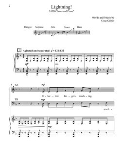 商品为SATB 四声部合唱线谱  闪电 Lightning 吉尔平版 混声合唱谱 有试听-云音圈