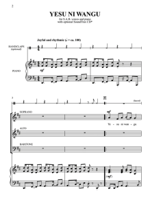 合唱线谱  非洲民歌 Yesu ni Wangu 格雷版 SAB 三声部混声合唱 有试听-云音圈