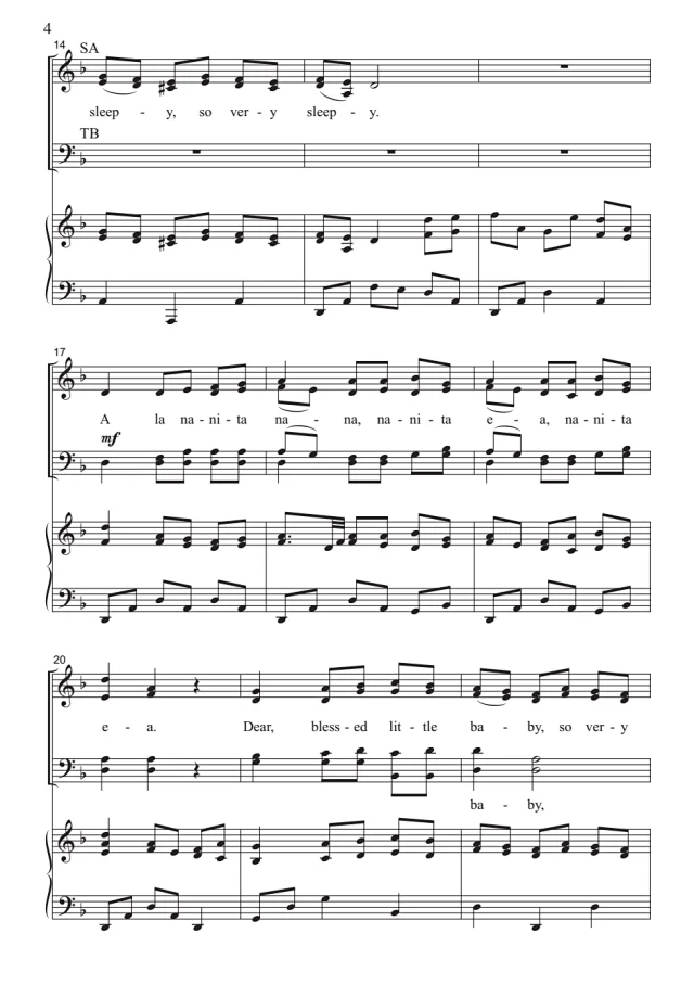图片[2]-合唱线谱  A La Nanita Nana 西班牙圣诞歌 施勒姆版 SATB 四声部混声合唱  有试听