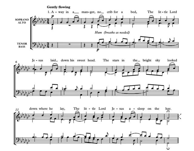 合唱线谱  Away In A Manger 鲁特版 阿卡贝拉 SATB 四声部无伴奏混声合唱 有试听