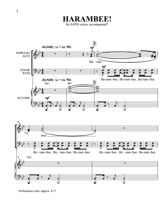 合唱线谱  Harambee! 吉尔平版 SATB 四声部混声合唱  有试听