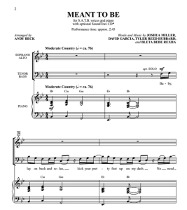 合唱线谱  Meant to Be SATB 四声部混声流行合唱 有试听-云音圈