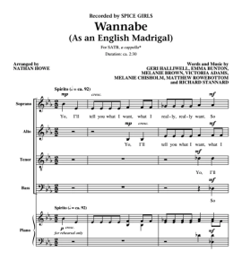 合唱线谱  Wannabe 豪版 流行阿卡贝拉 SATB 四声部混声无伴奏合唱谱  有试听-云音圈