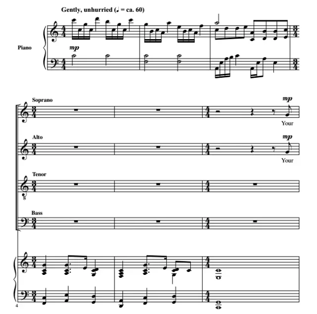 商品为合唱线谱  呼吸之地 A Breathing Place SATB 四声部混声合唱+钢琴谱 有试听