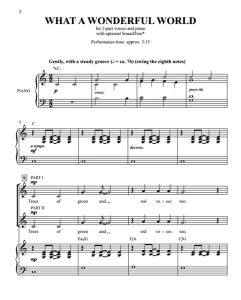 商品为合唱线谱 多美好的世界 What a Wonderful World 贝克版 二声部童声女声合唱+钢琴谱 有试听-云音圈