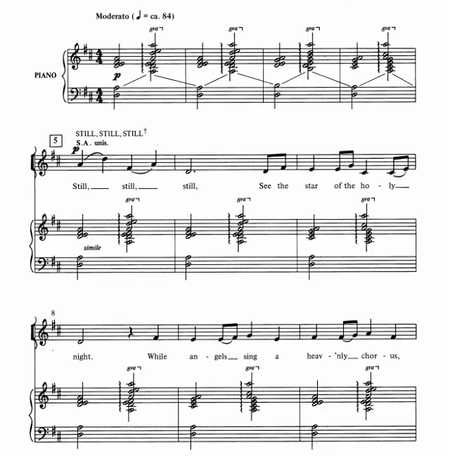 商品为合唱线谱 宁静圣善夜 Still the Holiest Night 凯恩版 SATB 四声部混声圣诞合唱  有试听