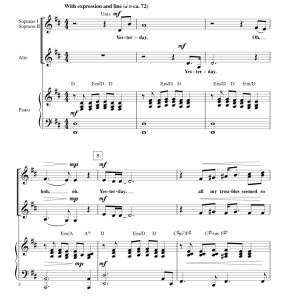 商品为合唱线谱 披头士 Yesterday 奇科特版 SSA 三声部童声女声合唱 有试听-云音圈