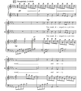 商品为合唱线谱 未选择的路 The Road Not Taken 施勒姆版 SA 二声部童声女声合唱 有试听-云音圈