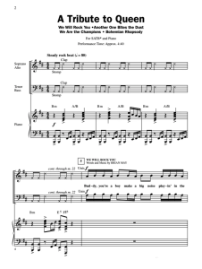 商品为合唱线谱 皇后乐队赞歌 A Tribute To Queen 布莱默版 SATB 四声部混声合唱谱  有试听-云音圈