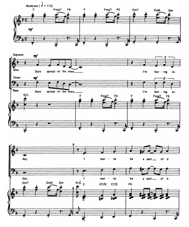 商品为伴奏音频 纽约，纽约-主题曲 凯恩版 四声部混声合唱SATB+钢琴  有试听