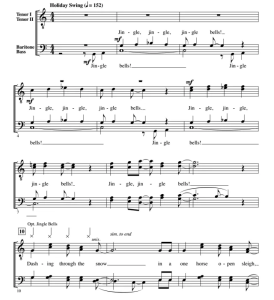 商品为合唱线谱 铃儿响叮当 Jingle Bells 科比肖版 爵士阿卡贝拉 TTBB 四声部男声无伴奏合唱 有试听-云音圈