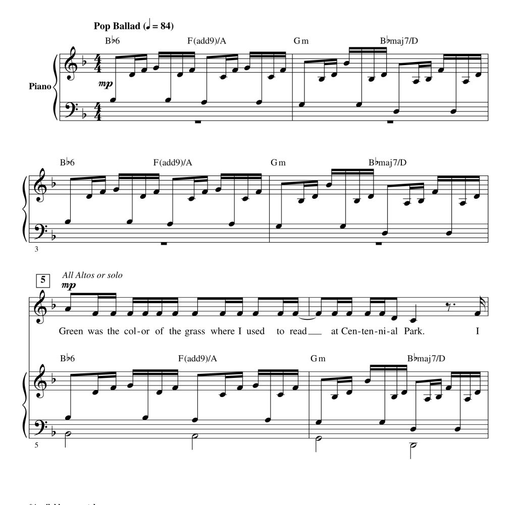 商品为合唱线谱 霉霉 Invisible String 施奈德版 SAB 三声部混声流行合唱 有试听