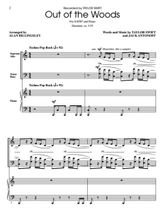 商品为合唱线谱 霉霉 Out of the Woods 比林斯利版 SATB 四声部混声流行合唱谱 有试听-云音圈