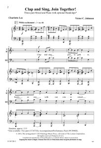 商品为SAB 三声部合唱线谱 Clap and Sing, Join Together! 约翰逊版 混声合唱谱  有试听-云音圈