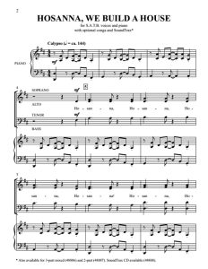 商品为SATB 四声部合唱线谱 Hosanna, We Build a House 西印度群岛民歌 罗宾逊版 混声合唱谱  有试听-云音圈