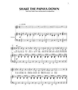 商品为SSA 三声部合唱线谱 Shake the Papaya Down 卡利普索民歌 德怀尔版 童声女声合唱谱 有试听-云音圈