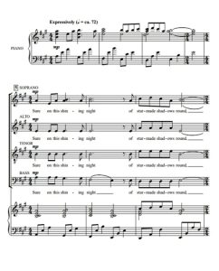 商品为SATB 四声部合唱线谱 Sure on This Shining Night 雷版  混声合唱+钢琴谱 有试听-云音圈