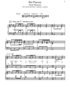 商品为SSA 三声部合唱线谱 亨德尔 Bel Piacere 斯佩伐克版 阿卡贝拉  童声女声合唱+钢琴谱 有试听-云音圈