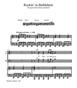 商品为SAB 三声部合唱线谱 伯利恒摇滚 Rockin' in Bethlehem 混声合唱谱 有试听-云音圈