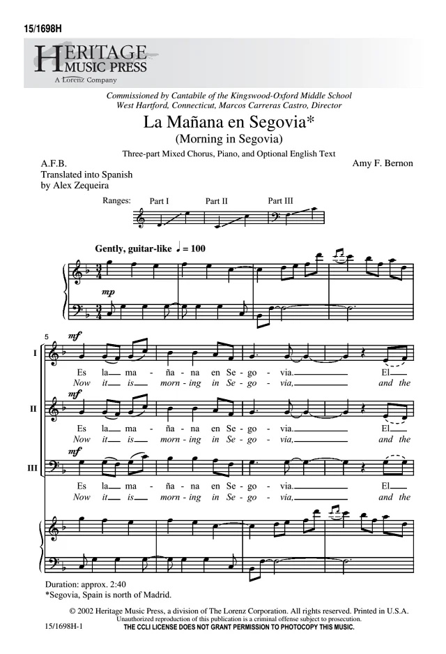 商品为合唱伴奏音频mp3 塞戈维亚的早晨 La Manana En Segovia 贝尔农版 合唱伴奏音频 有试听