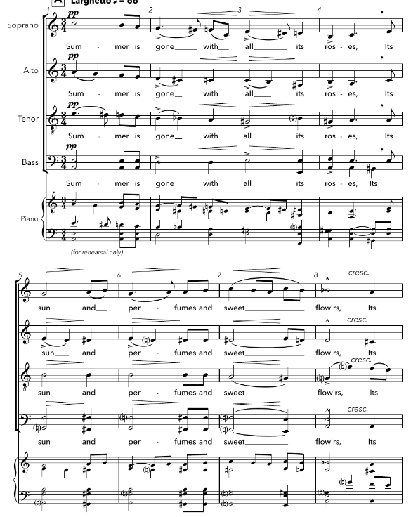 商品为合唱线谱 夏日不再 Summer is Gone 阿卡贝拉 SATB 四声部无伴奏混声合唱  有试听