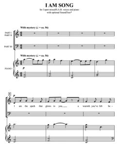 商品为SAB 三声部合唱线谱 我是歌 I Am Song 布罗斯版  混声合唱谱 有试听-云音圈