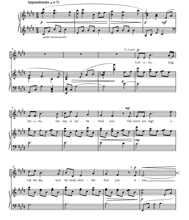商品为合唱线谱 摇篮曲 Lullaby 埃尔德版 四声部混声合唱SATB+钢琴  有试听